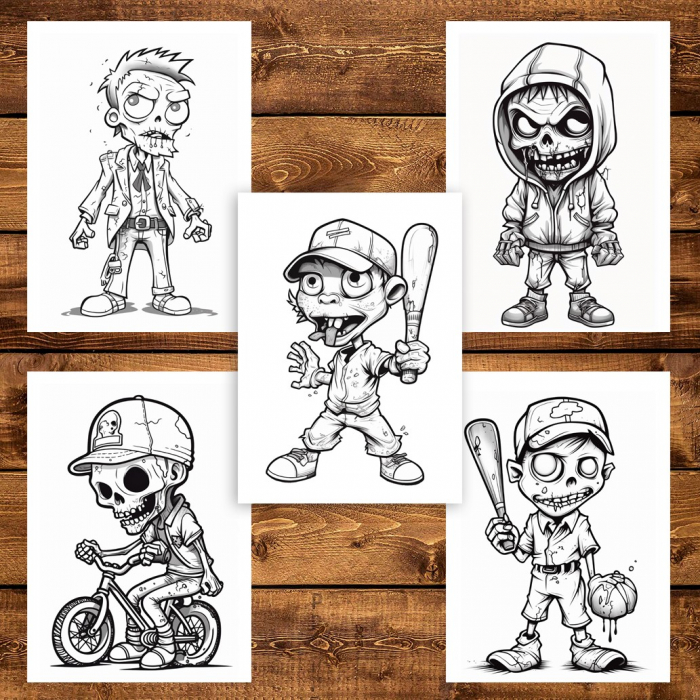 Carte de colorat pentru copii, 50 de ilustratii, Zombie kids - Volumul I, 106 pagini [5]