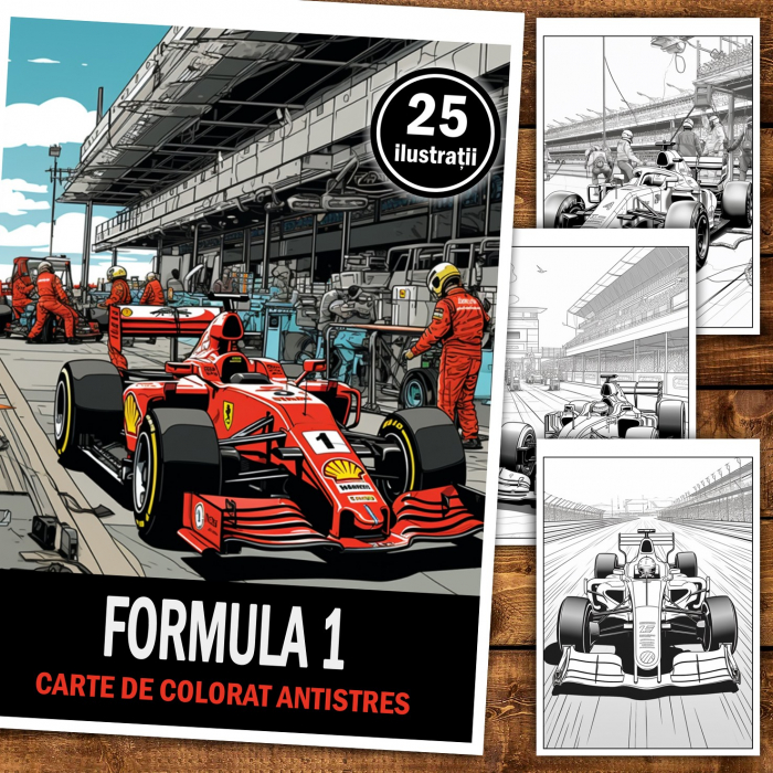 Carte de colorat pentru relaxare si antistres, 25 de ilustratii, Formula 1, 56 pagini [2]