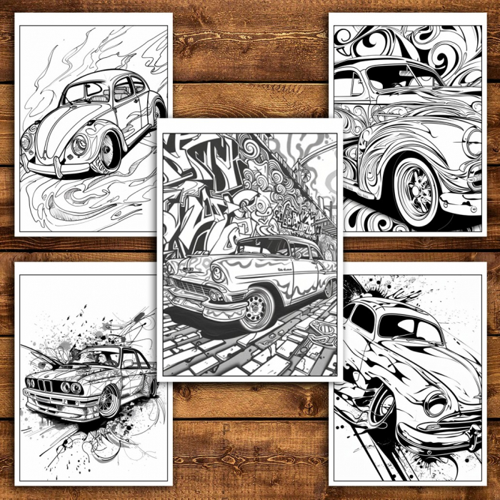 Carte de colorat pentru relaxare si antistres, 25 de ilustratii, Graffiti cu Masini, 56 pagini [5]