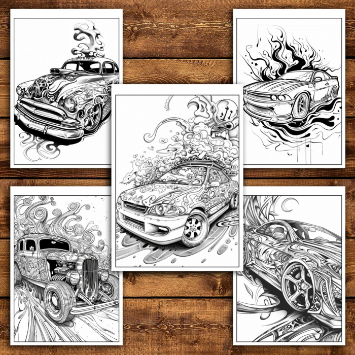 Carte de colorat pentru relaxare si antistres, 25 de ilustratii, Graffiti cu Masini, 56 pagini [6]
