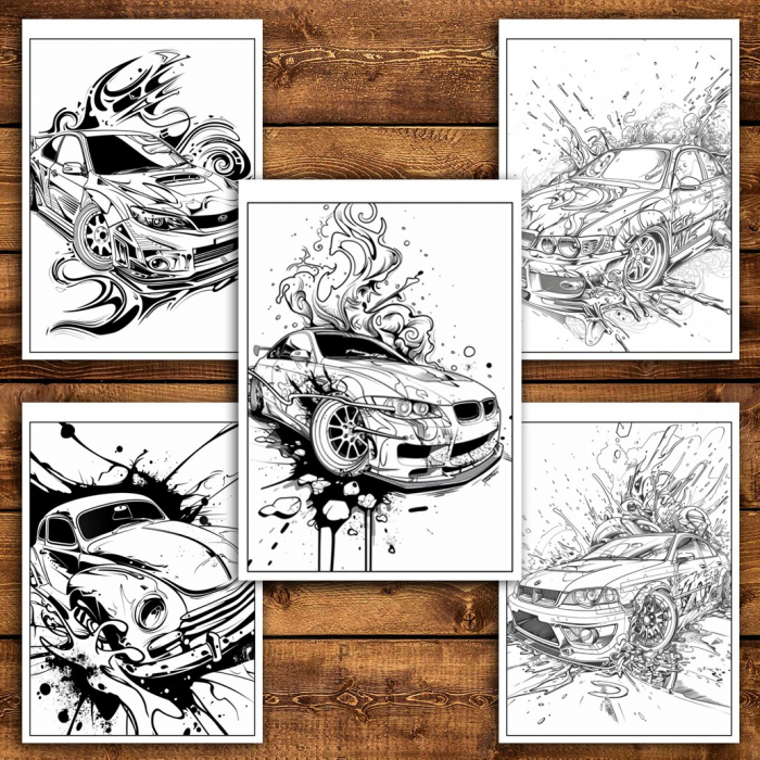 Carte de colorat pentru relaxare si antistres, 25 de ilustratii, Graffiti cu Masini, 56 pagini [4]