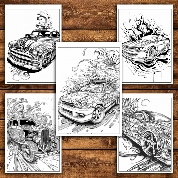 Carte de colorat pentru relaxare si antistres, 25 de ilustratii, Graffiti cu Masini, 56 pagini [6]
