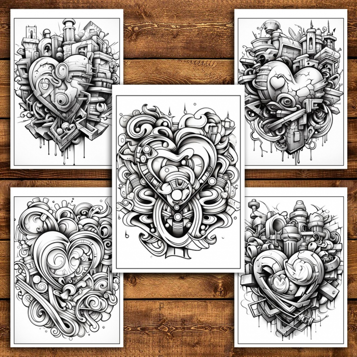 Carte de colorat pentru relaxare si antistres, 25 de ilustratii, Graffiti Heart, 56 pagini [6]