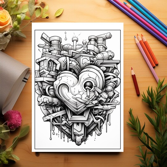 Carte de colorat pentru relaxare si antistres, 25 de ilustratii, Graffiti Heart, 56 pagini [3]