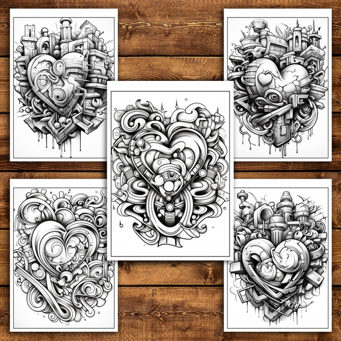 Carte de colorat pentru relaxare si antistres, 25 de ilustratii, Graffiti Heart, 56 pagini [6]