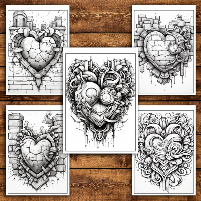 Carte de colorat pentru relaxare si antistres, 25 de ilustratii, Graffiti Heart, 56 pagini [5]