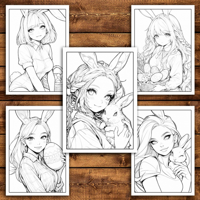 Carte de colorat pentru relaxare si antistres, 30 de ilustratii, Anime Easter Girls, 66 pagini [4]