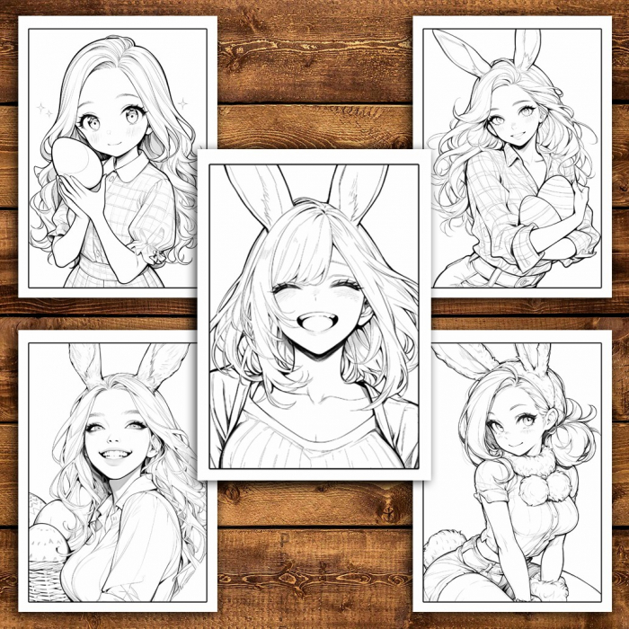Carte de colorat pentru relaxare si antistres, 30 de ilustratii, Anime Easter Girls, 66 pagini [6]