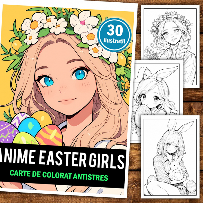 Carte de colorat pentru relaxare si antistres, 30 de ilustratii, Anime Easter Girls, 66 pagini [2]