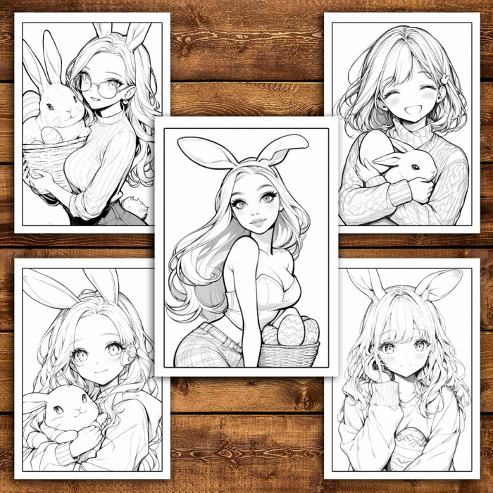 Carte de colorat pentru relaxare si antistres, 30 de ilustratii, Anime Easter Girls, 66 pagini [5]