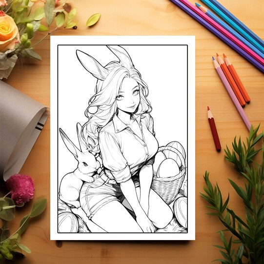 Carte de colorat pentru relaxare si antistres, 30 de ilustratii, Anime Easter Girls, 66 pagini [3]