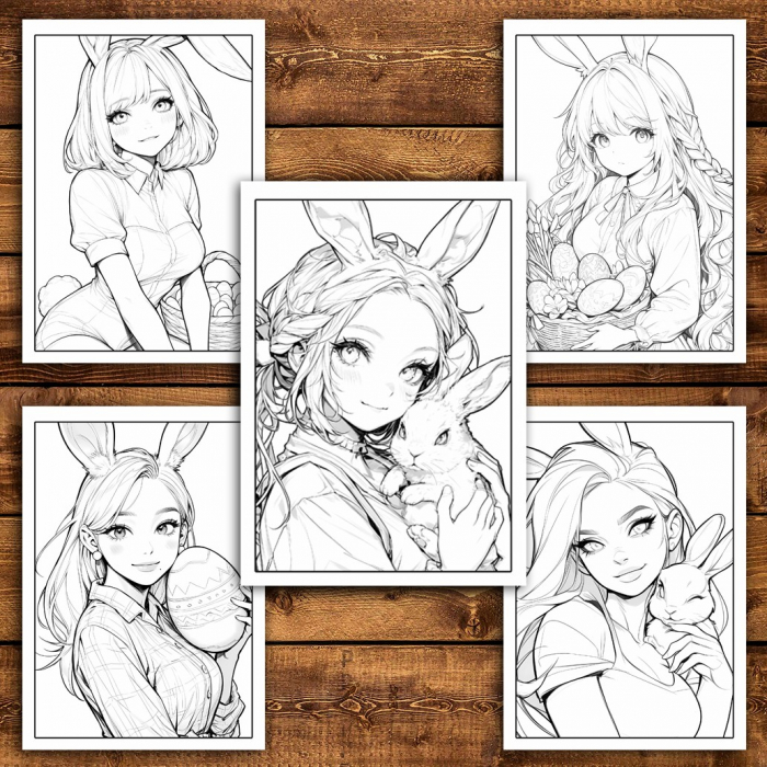 Carte de colorat pentru relaxare si antistres, 30 de ilustratii, Anime Easter Girls, 66 pagini [4]