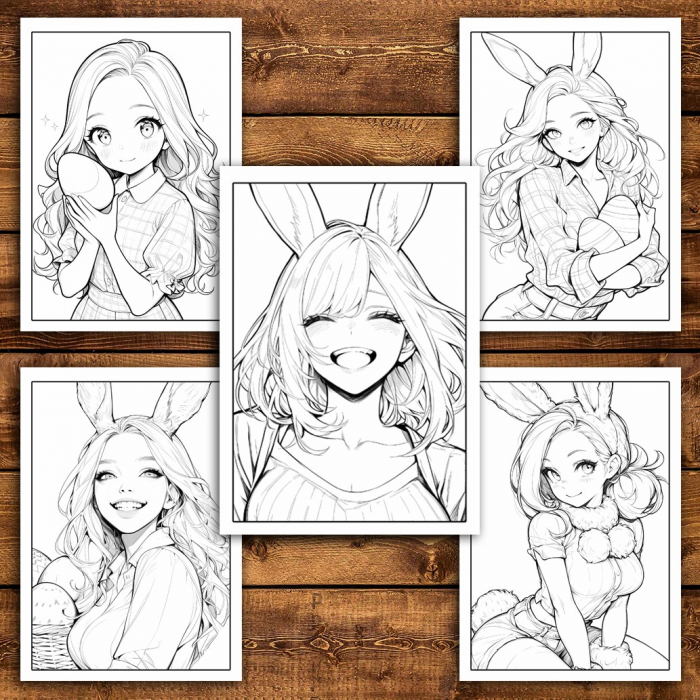 Carte de colorat pentru relaxare si antistres, 30 de ilustratii, Anime Easter Girls, 66 pagini [6]