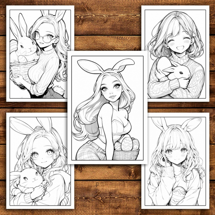 Carte de colorat pentru relaxare si antistres, 30 de ilustratii, Anime Easter Girls, 66 pagini [5]