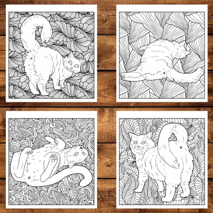 Carte de colorat pentru relaxare si antistres, 30 de ilustratii, Funduri de pisici, 66 pagini [3]