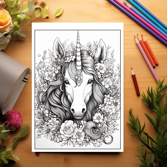 Carte de colorat pentru relaxare si antistres, 31 de ilustratii, Unicorni, 68 pagini [3]
