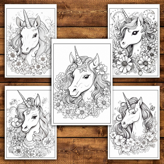 Carte de colorat pentru relaxare si antistres, 31 de ilustratii, Unicorni, 68 pagini [5]