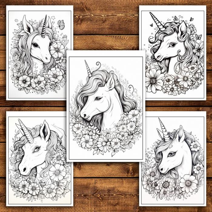 Carte de colorat pentru relaxare si antistres, 31 de ilustratii, Unicorni, 68 pagini [6]