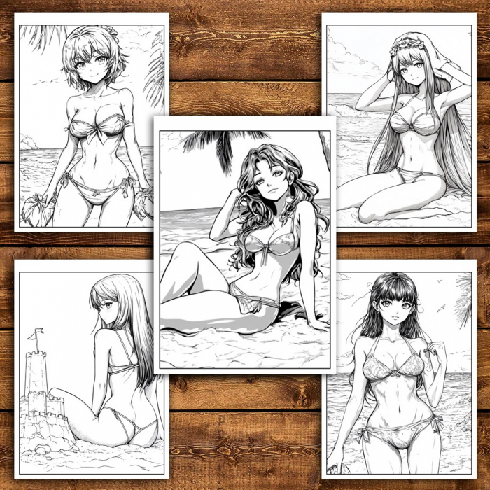 Carte de colorat pentru relaxare si antistres, 34 de ilustratii, Manga Beach Babes, 74 pagini [4]