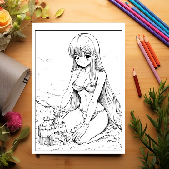 Carte de colorat pentru relaxare si antistres, 34 de ilustratii, Manga Beach Babes, 74 pagini [3]