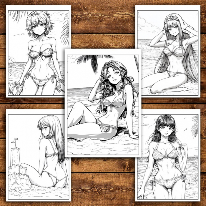 Carte de colorat pentru relaxare si antistres, 34 de ilustratii, Manga Beach Babes, 74 pagini [4]
