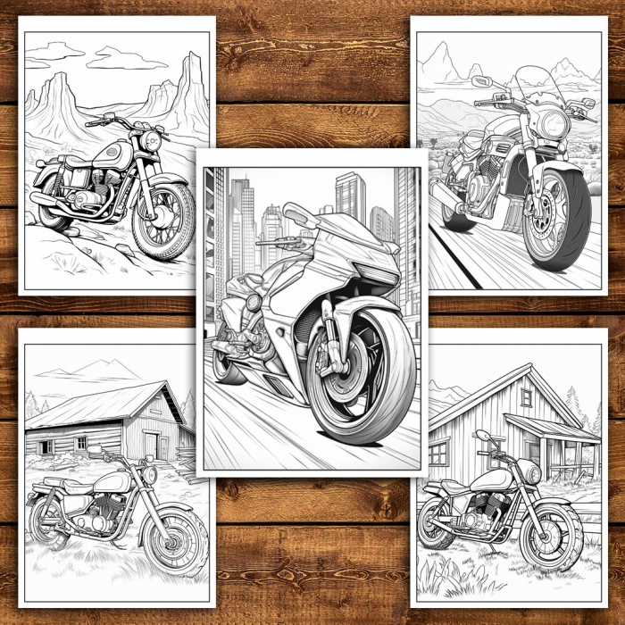 Carte de colorat pentru relaxare si antistres, 35 de ilustratii, Motociclete, 76 pagini [6]