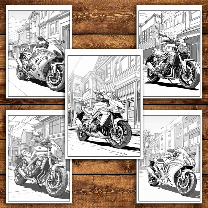 Carte de colorat pentru relaxare si antistres, 35 de ilustratii, Motociclete, 76 pagini [4]