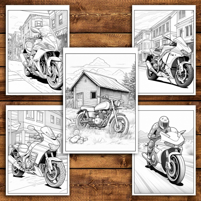 Carte de colorat pentru relaxare si antistres, 35 de ilustratii, Motociclete, 76 pagini [5]