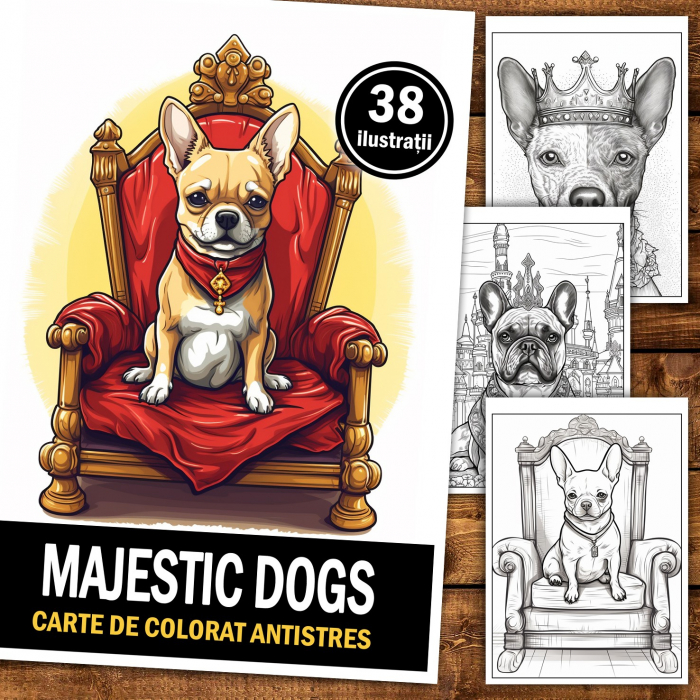 Carte de colorat pentru relaxare si antistres, 38 de ilustratii, Majestic Dogs, 82 pagini [2]