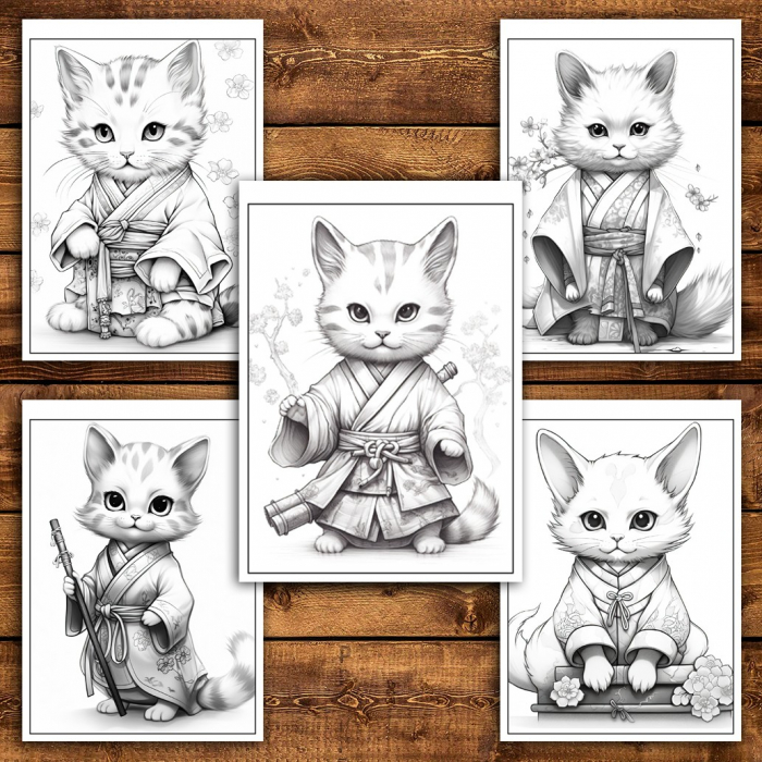 Carte de colorat pentru relaxare si antistres, 38 de ilustratii, Pisicute in Kimono, 82 pagini [6]
