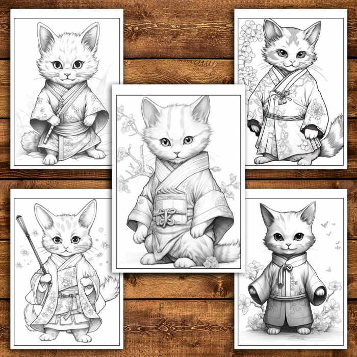 Carte de colorat pentru relaxare si antistres, 38 de ilustratii, Pisicute in Kimono, 82 pagini [4]