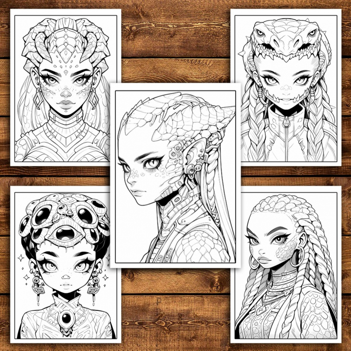 Carte de colorat pentru relaxare si antistres, 40 de ilustratii, Anime Alien Girls, 86 pagini [4]
