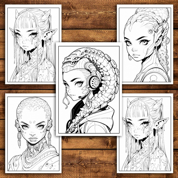 Carte de colorat pentru relaxare si antistres, 40 de ilustratii, Anime Alien Girls, 86 pagini [6]