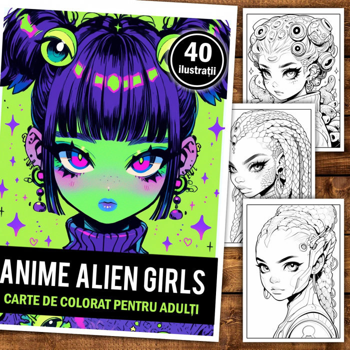 Carte de colorat pentru relaxare si antistres, 40 de ilustratii, Anime Alien Girls, 86 pagini [2]