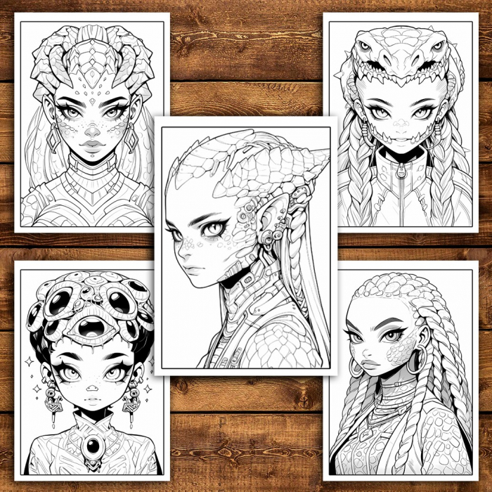 Carte de colorat pentru relaxare si antistres, 40 de ilustratii, Anime Alien Girls, 86 pagini [4]