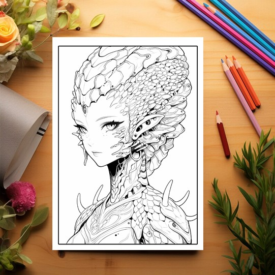 Carte de colorat pentru relaxare si antistres, 40 de ilustratii, Anime Alien Girls, 86 pagini [3]
