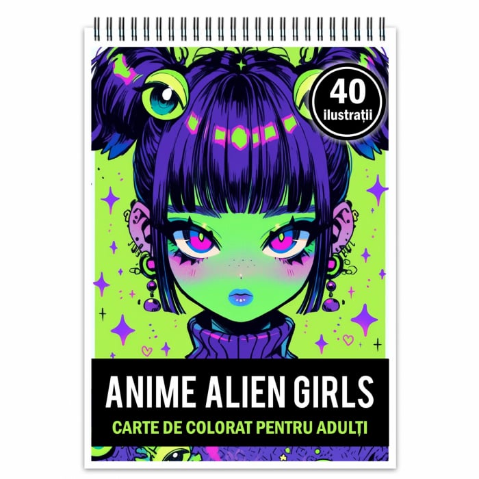 Carte de colorat pentru relaxare si antistres, 40 de ilustratii, Anime Alien Girls, 86 pagini [1]