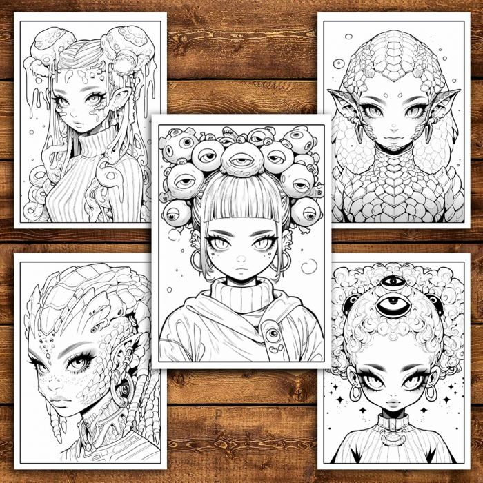 Carte de colorat pentru relaxare si antistres, 40 de ilustratii, Anime Alien Girls, 86 pagini [5]