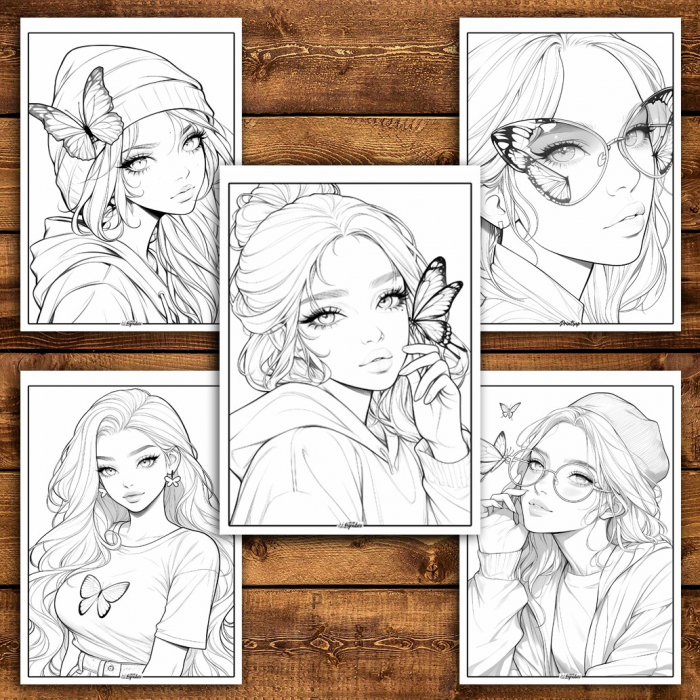 Carte de colorat pentru relaxare si antistres, 40 de ilustratii, Anime Butterfly Girls, 86 pagini [4]
