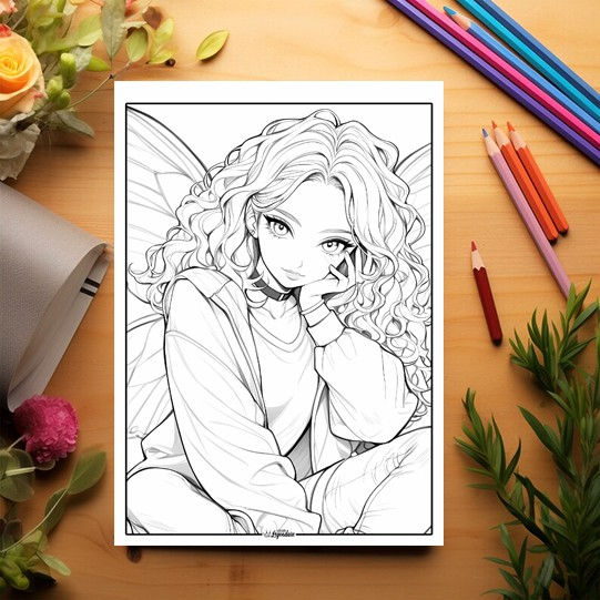 Carte de colorat pentru relaxare si antistres, 40 de ilustratii, Anime Butterfly Girls, 86 pagini [3]