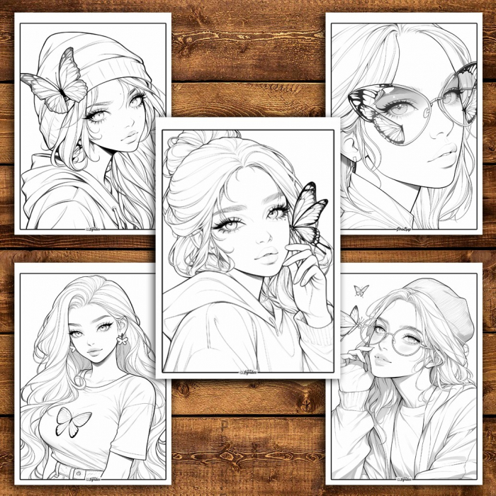 Carte de colorat pentru relaxare si antistres, 40 de ilustratii, Anime Butterfly Girls, 86 pagini [4]
