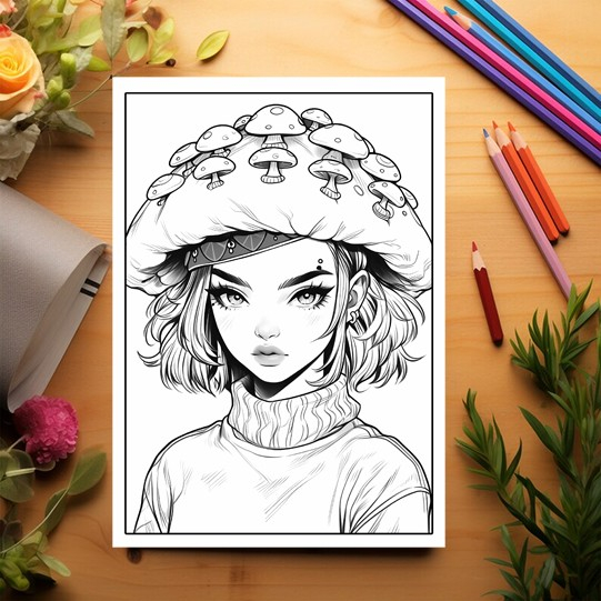 Carte de colorat pentru relaxare si antistres, 40 de ilustratii, Anime Mushroom Girls, 86 pagini [3]