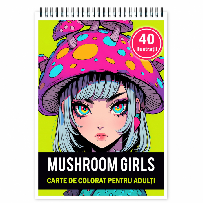 Carte de colorat pentru relaxare si antistres, 40 de ilustratii, Anime Mushroom Girls, 86 pagini [1]