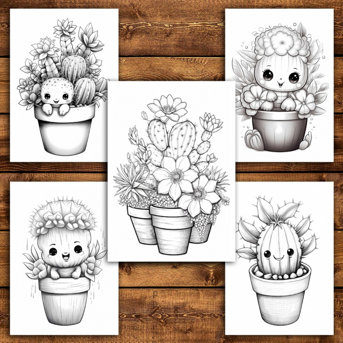 Carte de colorat pentru relaxare si antistres, 40 de ilustratii, Cactusi Draguti, 96 pagini [4]