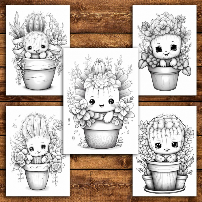 Carte de colorat pentru relaxare si antistres, 40 de ilustratii, Cactusi Draguti, 96 pagini [6]