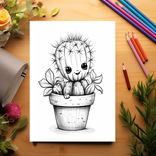 Carte de colorat pentru relaxare si antistres, 40 de ilustratii, Cactusi Draguti, 96 pagini [3]