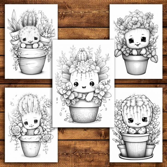 Carte de colorat pentru relaxare si antistres, 40 de ilustratii, Cactusi Draguti, 96 pagini [6]