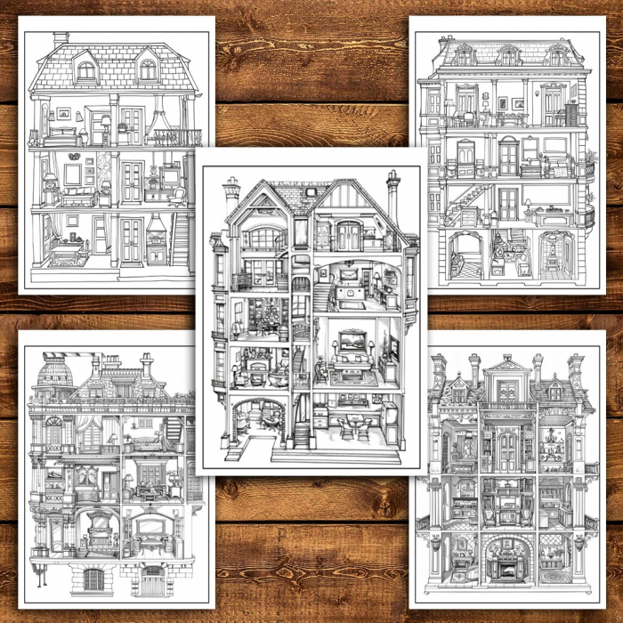Carte de colorat pentru relaxare si antistres, 40 de ilustratii, Casute de papusi, 86 pagini [4]