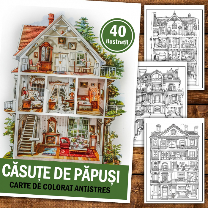 Carte de colorat pentru relaxare si antistres, 40 de ilustratii, Casute de papusi, 86 pagini [2]