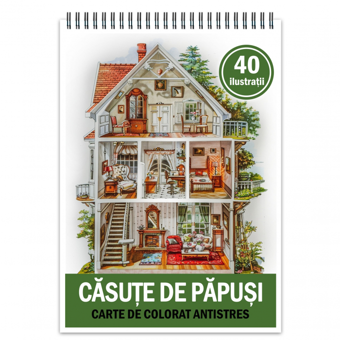 Carte de colorat pentru relaxare si antistres, 40 de ilustratii, Casute de papusi, 86 pagini [1]